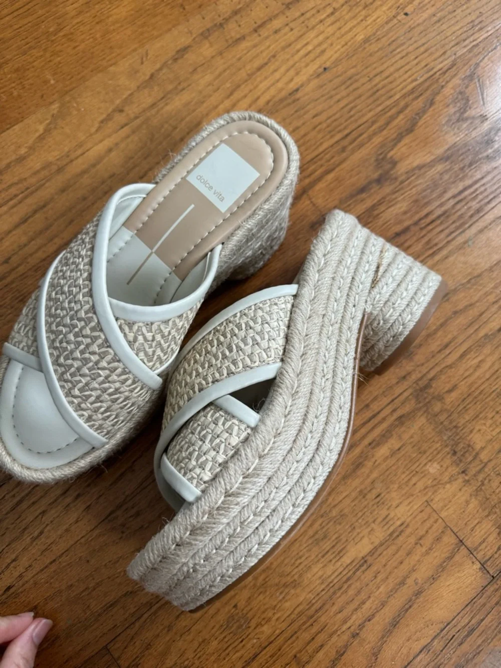 Dolce Vita Eldora Criss Cross Rafia Espadrille Platform Cream Sandals 5.5